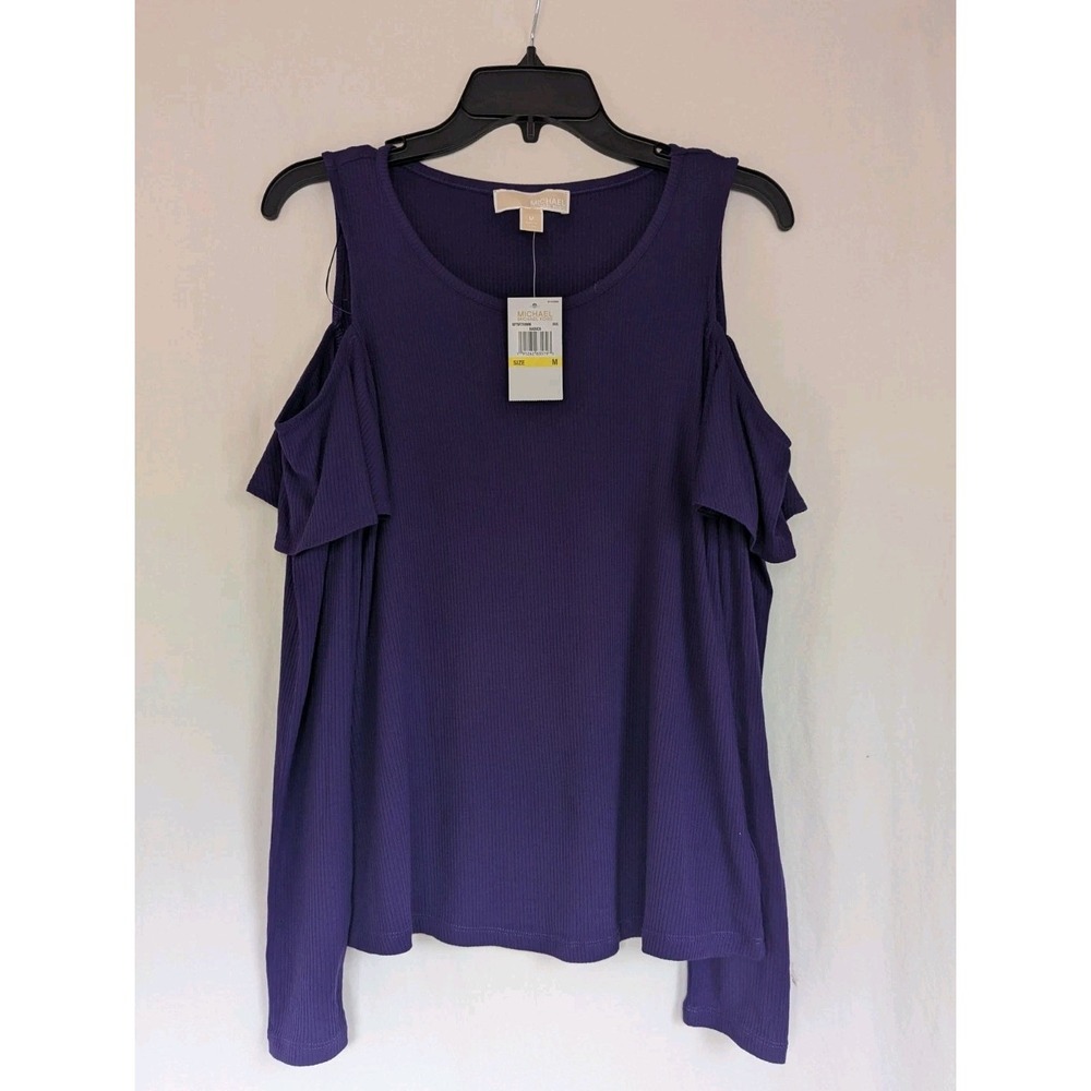 Michael Kors Women's Sz M Sweater Cold Open Shoulder Long-Sleeve Top Purple NWT